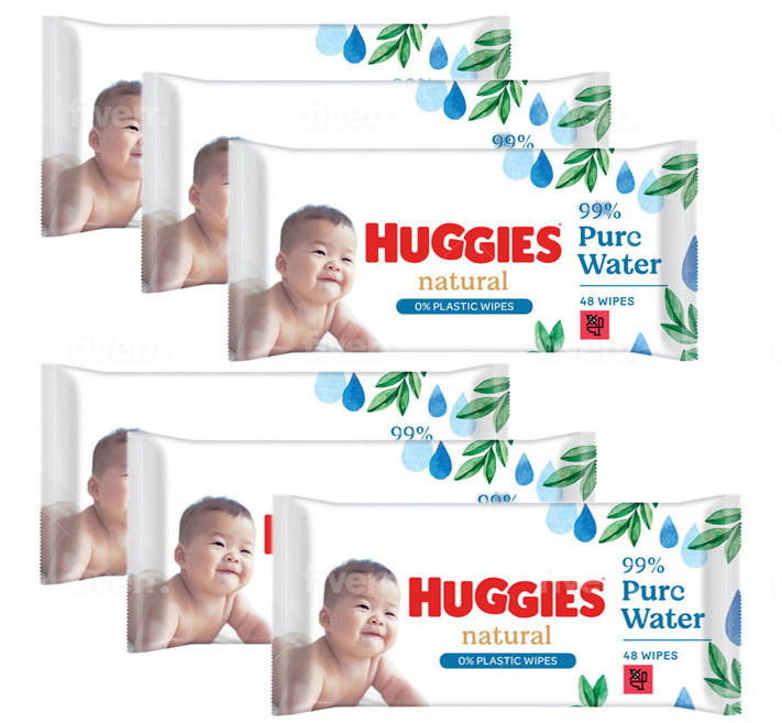 Huggies - Natural - 0% Plastic - Billendoekjes - 288 babydoekjes - 6 x 48