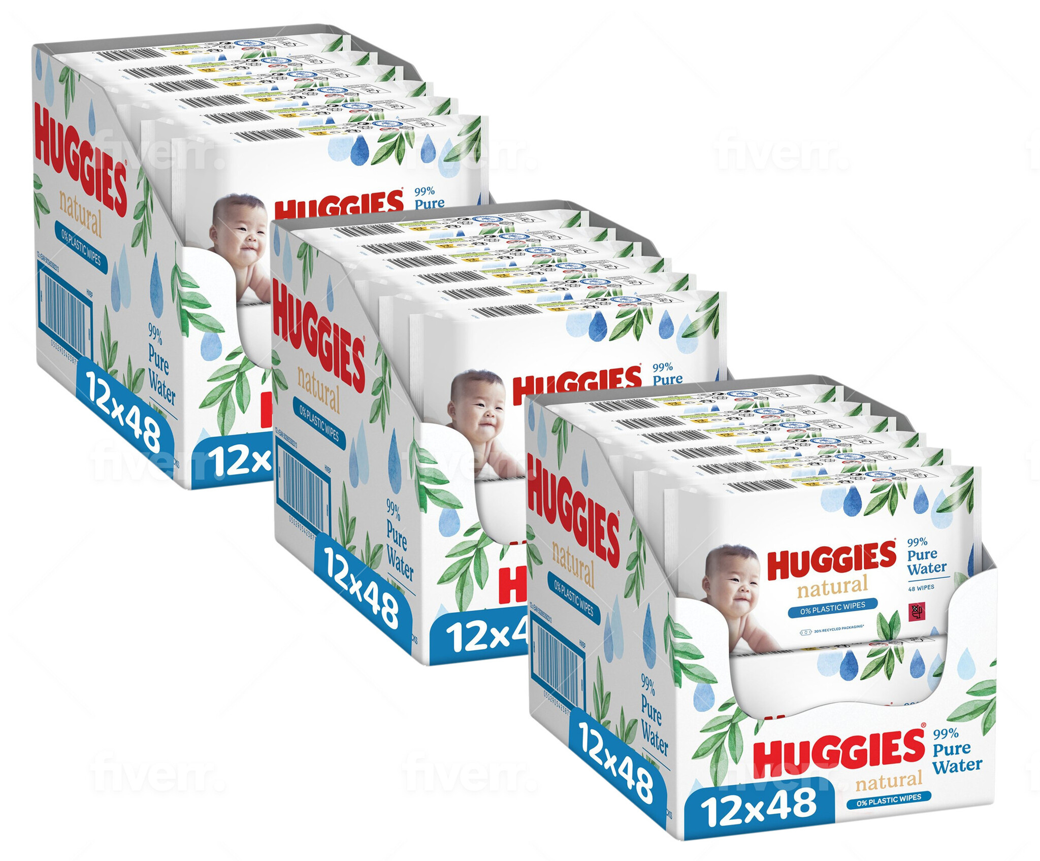Huggies - Natural - 0% Plastic - Billendoekjes - 1728 babydoekjes - 36 x 48