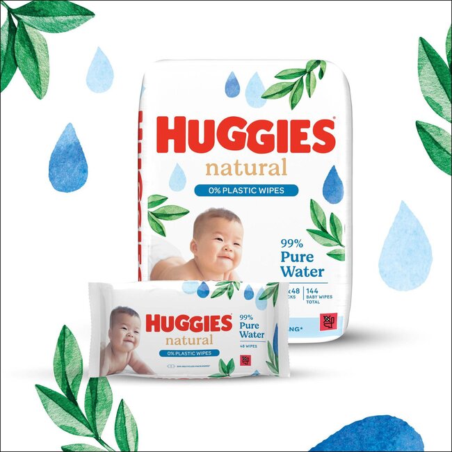 Huggies - Natural - 0% Plastic - Billendoekjes - 2304 babydoekjes - 48 x 48