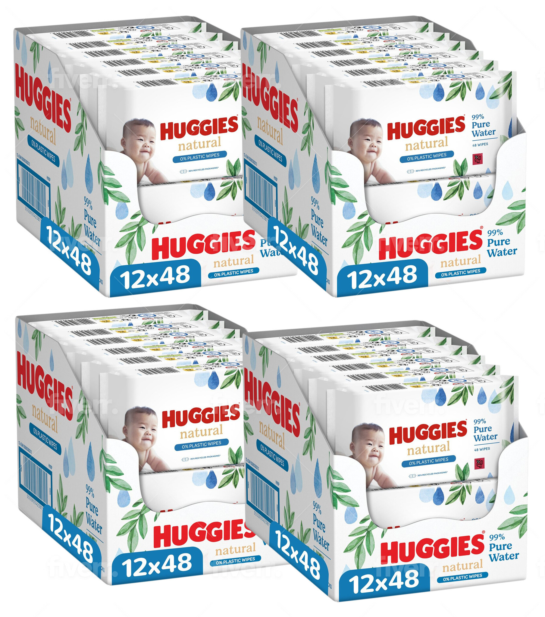 Huggies - Natural - 0% Plastic - Billendoekjes - 2304 babydoekjes - 48 x 48