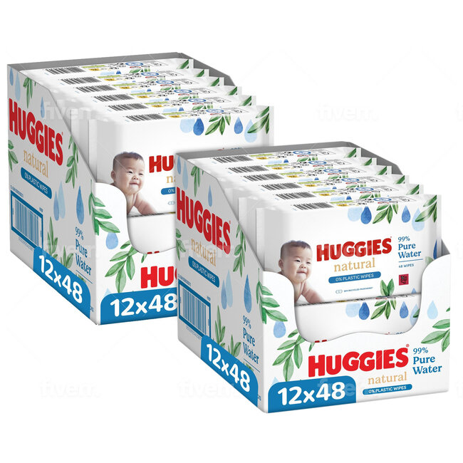 Huggies Huggies - Natural - 0% Plastic - Billendoekjes - 1152 babydoekjes - 24 x 48