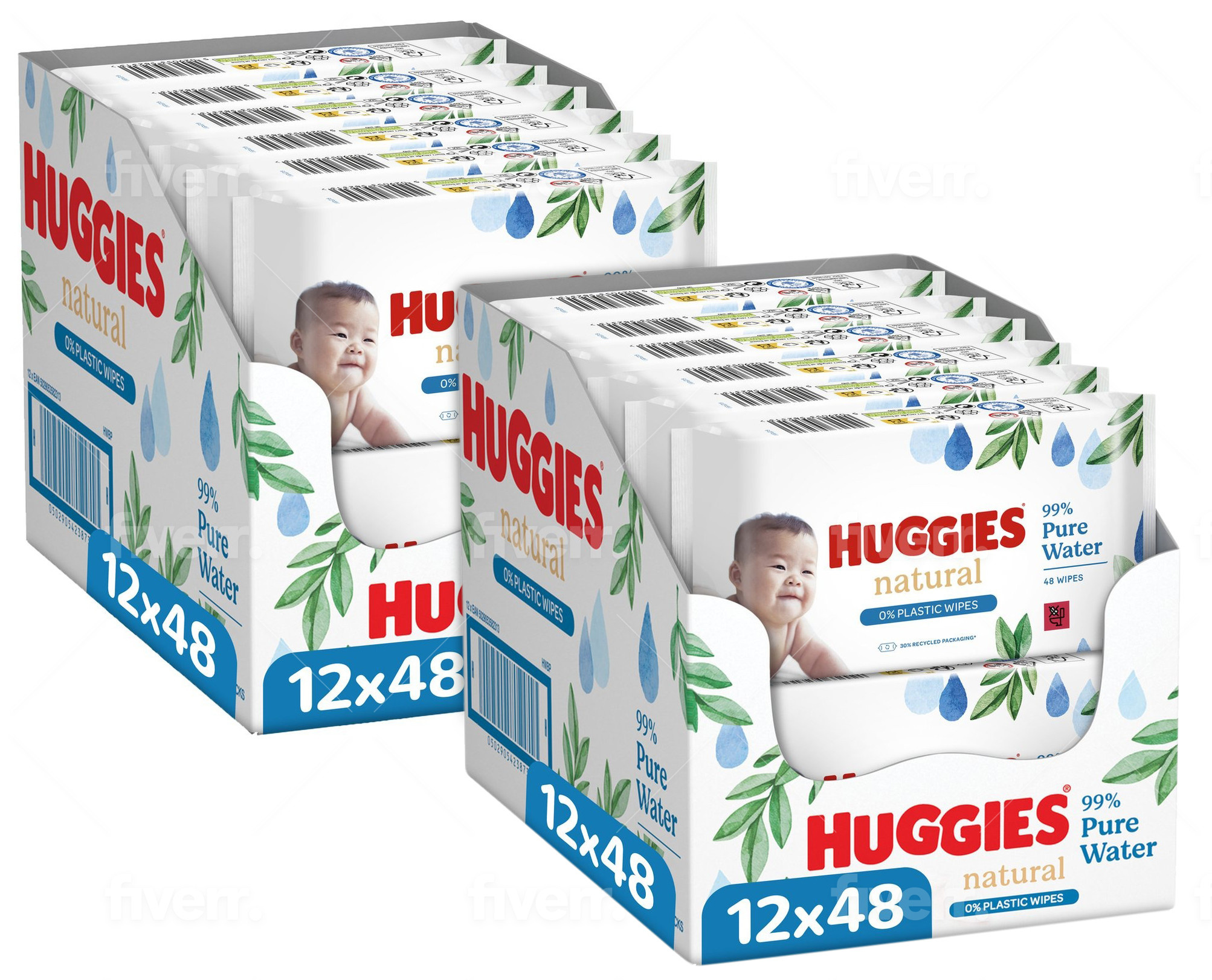 Huggies - Natural - 0% Plastic - Billendoekjes - 1152 babydoekjes - 24 x 48