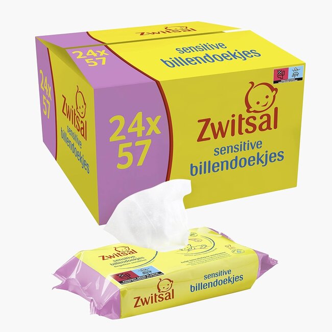 Zwitsal Zwitsal - Billendoekjes Sensitive - Alcoholvrij - 1368 Babydoekjes - 24 x 57 - Voordeelbox