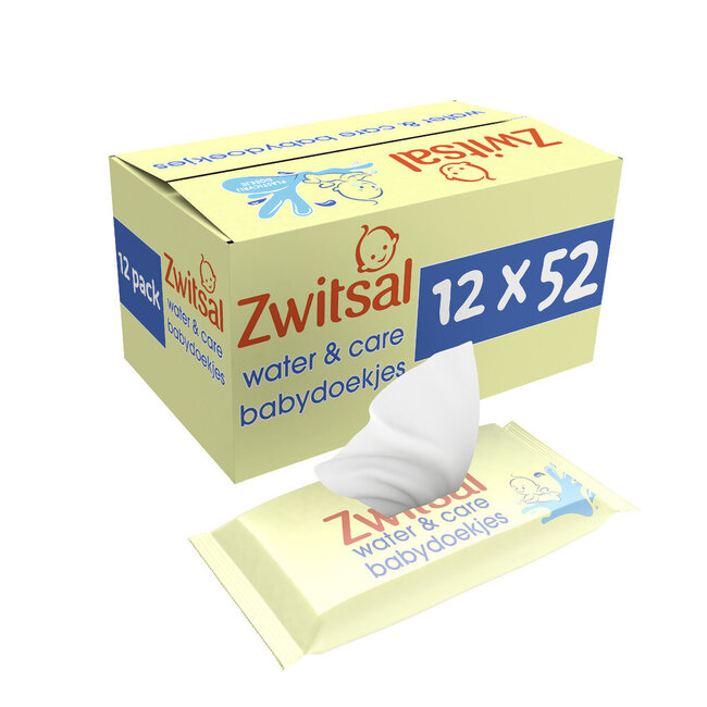 Zwitsal - Billendoekjes-  Water & Care met Zwitsalgeur - 624 babydoekjes - 12 x 52 stuks