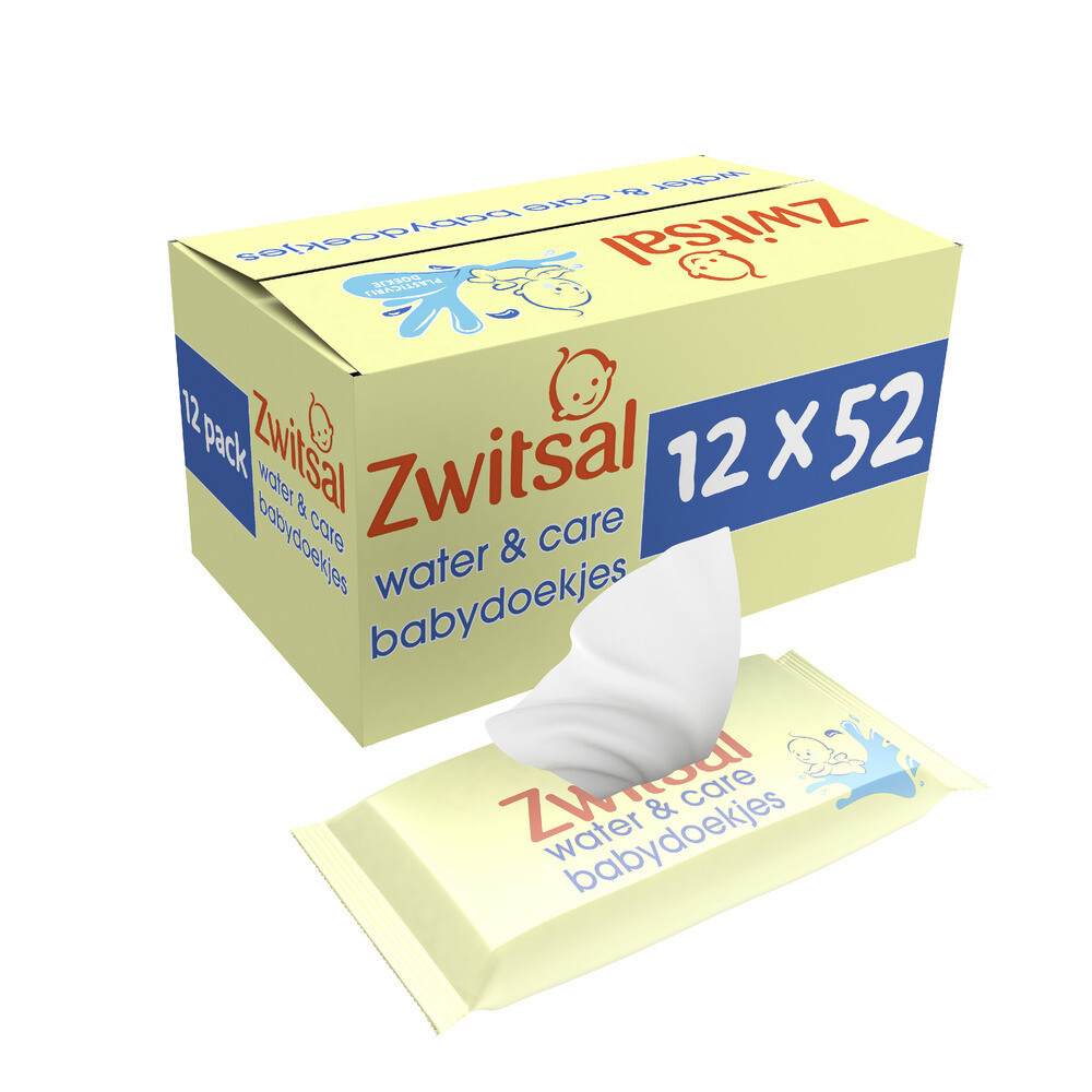 Zwitsal - Billendoekjes-  Water & Care met Zwitsalgeur - 624 babydoekjes - 12 x 52 stuks