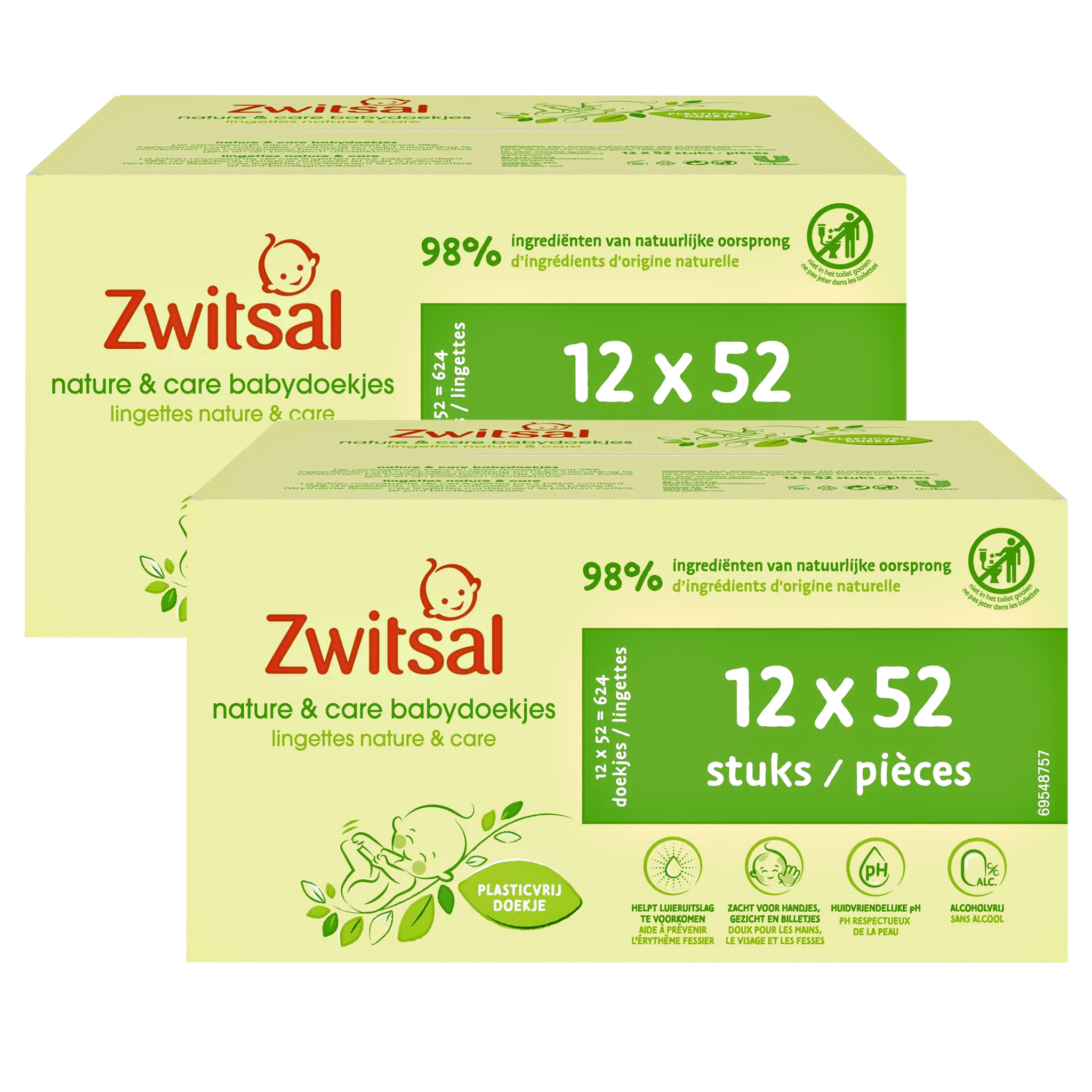 Zwitsal - Billendoekjes-  Nature & Care Plasticvrij - 1248 babydoekjes - 24 x 52 stuks