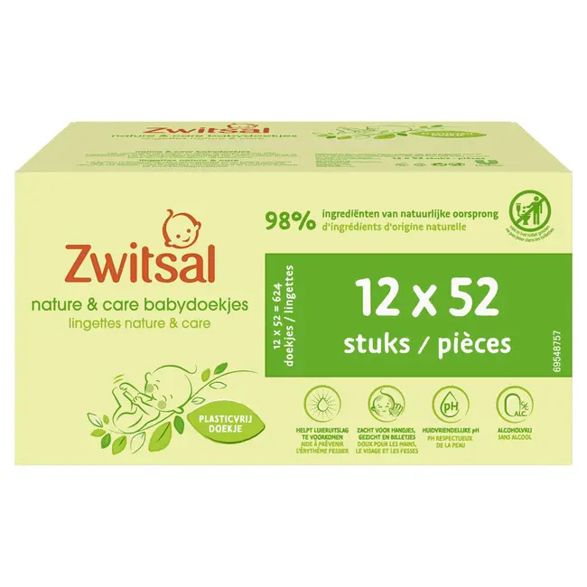 Zwitsal - Billendoekjes-  Nature & Care Plasticvrij - 1872 babydoekjes - 36 x 52 stuks