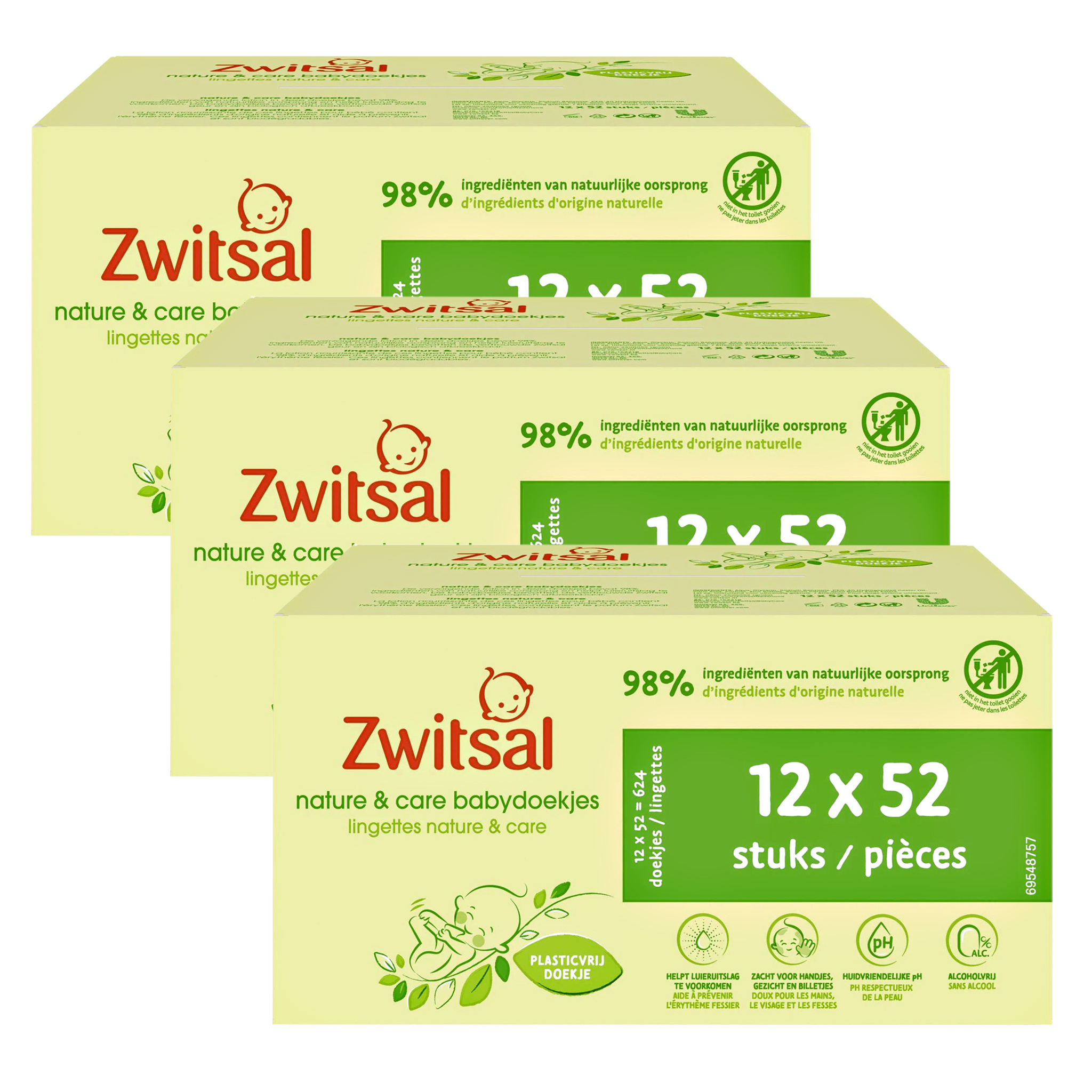 Zwitsal - Billendoekjes-  Nature & Care Plasticvrij - 1872 babydoekjes - 36 x 52 stuks