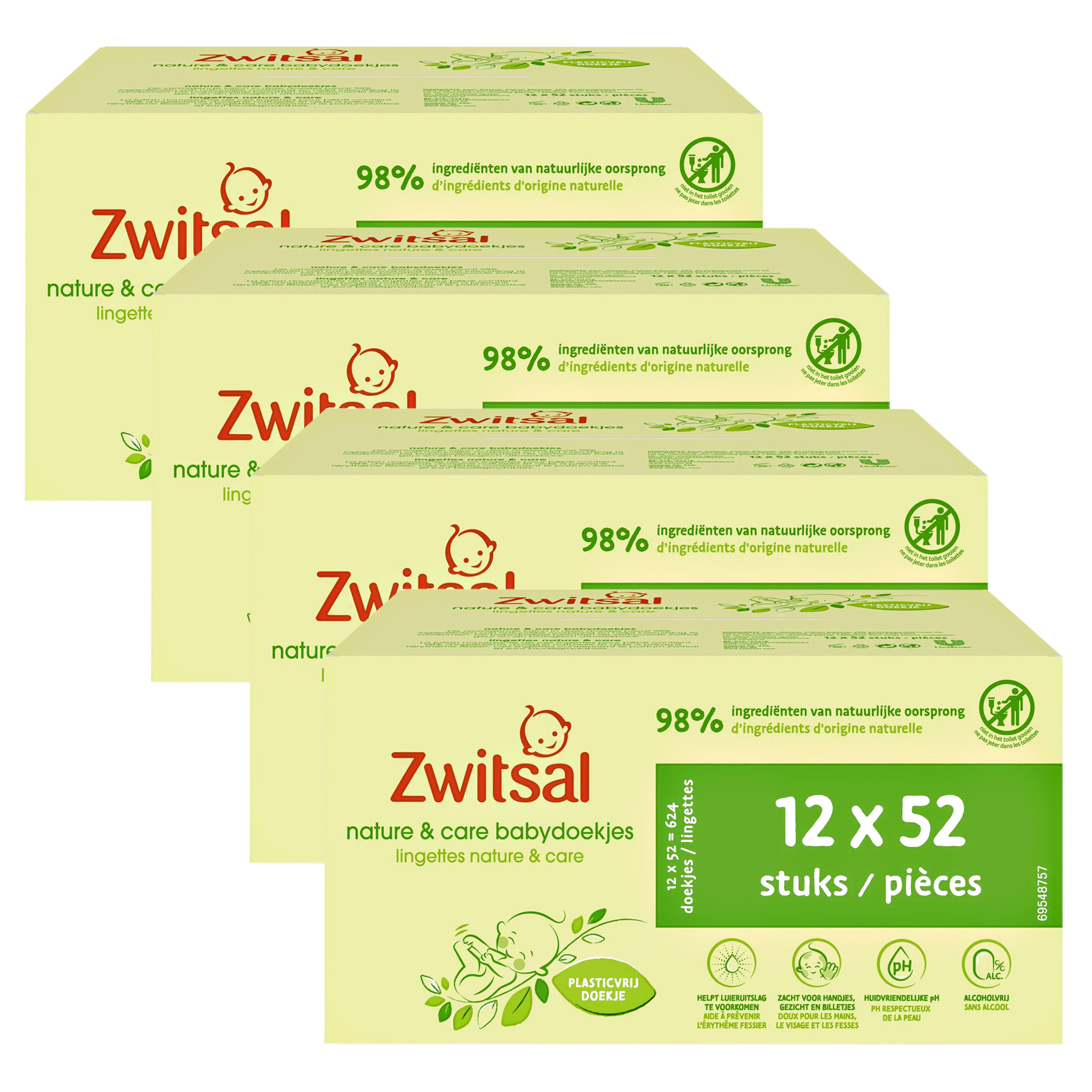 Zwitsal - Billendoekjes-  Nature & Care Plasticvrij - 2496 babydoekjes - 48 x 52 stuks