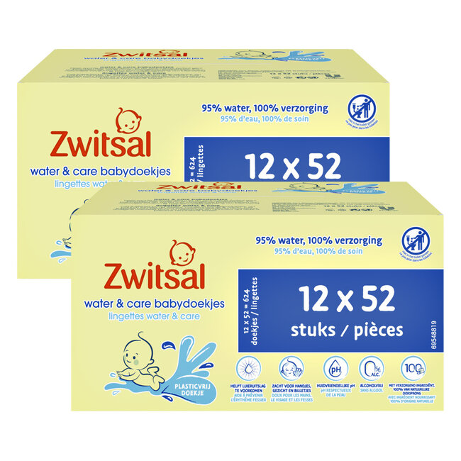 Zwitsal - Billendoekjes-  Water & Care met Zwitsalgeur - 1248 babydoekjes - 24 x 52 stuks