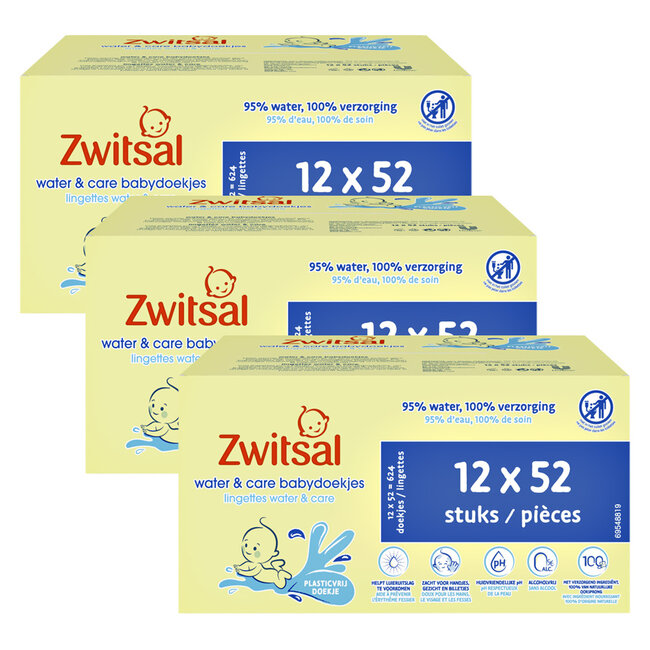 Zwitsal Zwitsal - Billendoekjes-  Water & Care met Zwitsalgeur - 1872 babydoekjes - 36 x 52 stuks