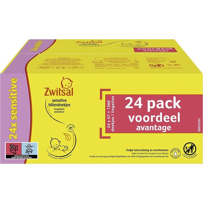 Zwitsal - Billendoekjes Sensitive - Alcoholvrij - 2736 Babydoekjes - 48 x 57 - Mega Voordeelbox