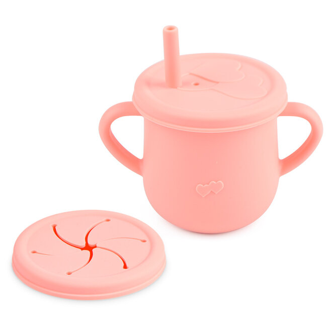 Dutsi - 3 in 1 Rietjes & Snack Beker - Zalm Roze