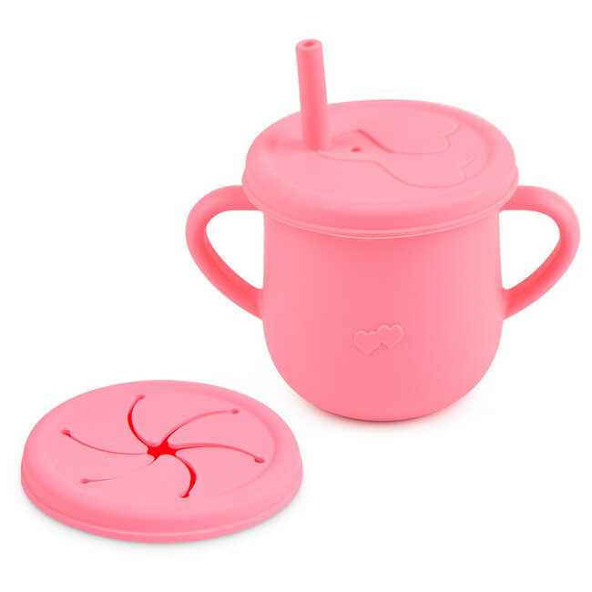 Dutsi - 3 in 1 Rietjes & Snack Beker - Watermeloen Roze