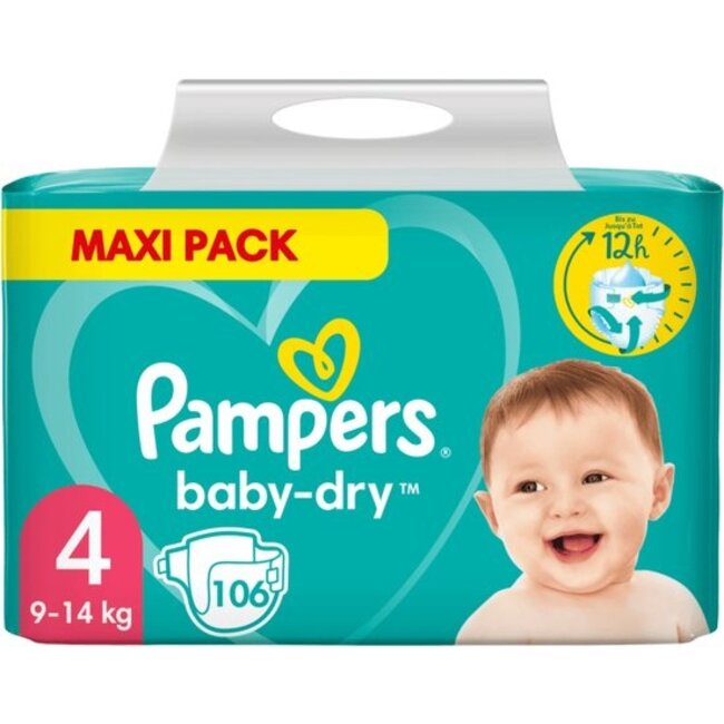 Pampers - Baby Dry - Maat 4 - Mega Pack - 106 luiers - 9/14 KG