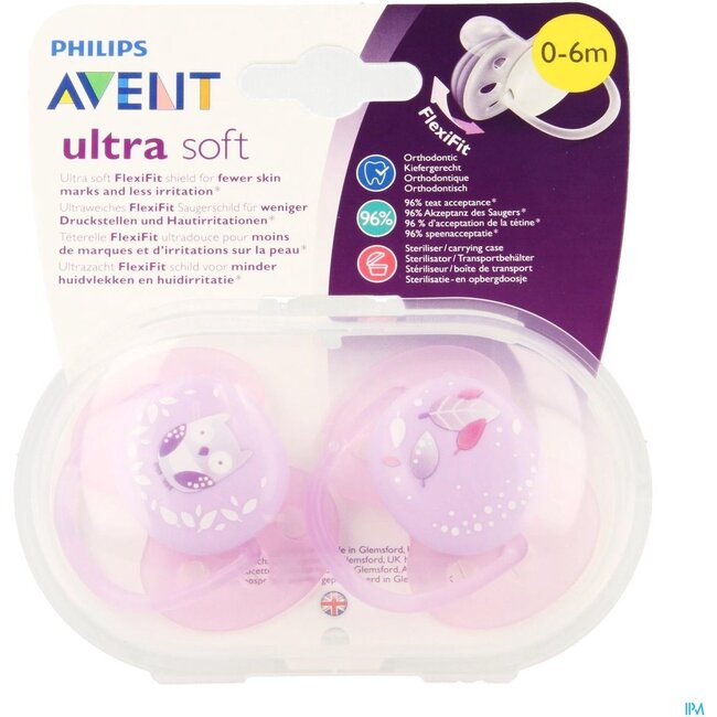 Philips Avent - Ultra Soft Fopspeen - 2 Stuks - 0-6 Maanden - Paars