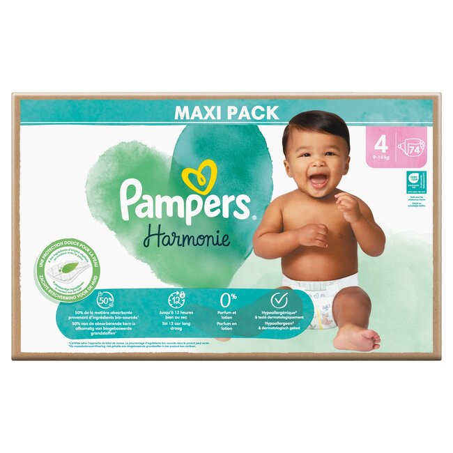 Pampers - Harmonie - Maat 4 - Mega Pack - 74 stuks - 9/14 KG