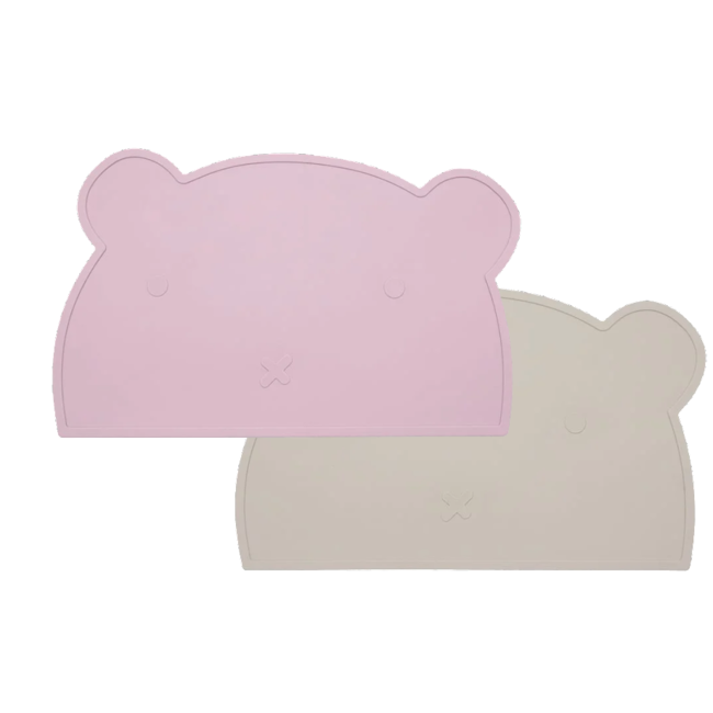 Dutsi - 2-Pack Siliconen Placemat Baby Beertje - Zachtroze & Beige