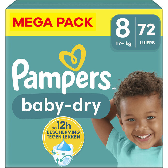 Pampers - Baby Dry - Maat 8 - Mega Pack - 72 luiers - 17+ KG