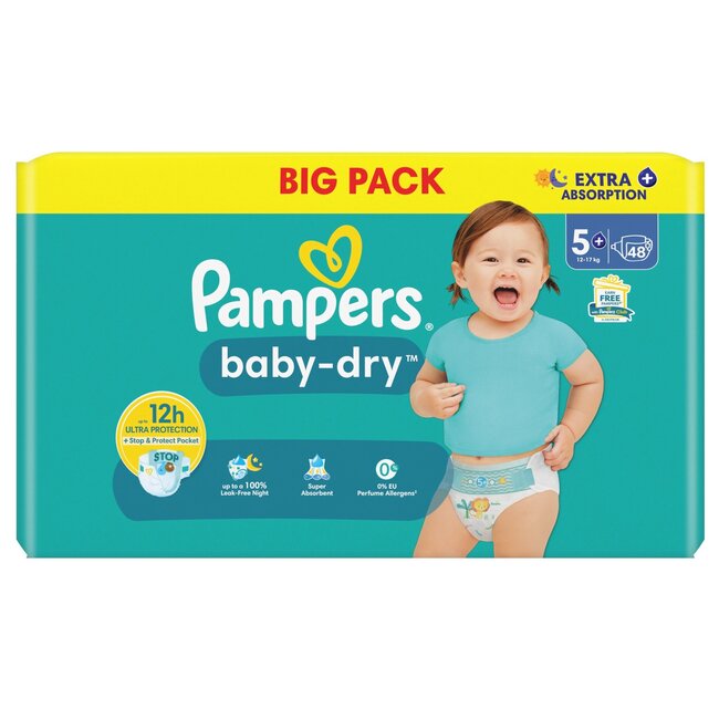Pampers - Baby Dry - Maat 5+ - Maandbox - 144 stuks - 12/17 KG