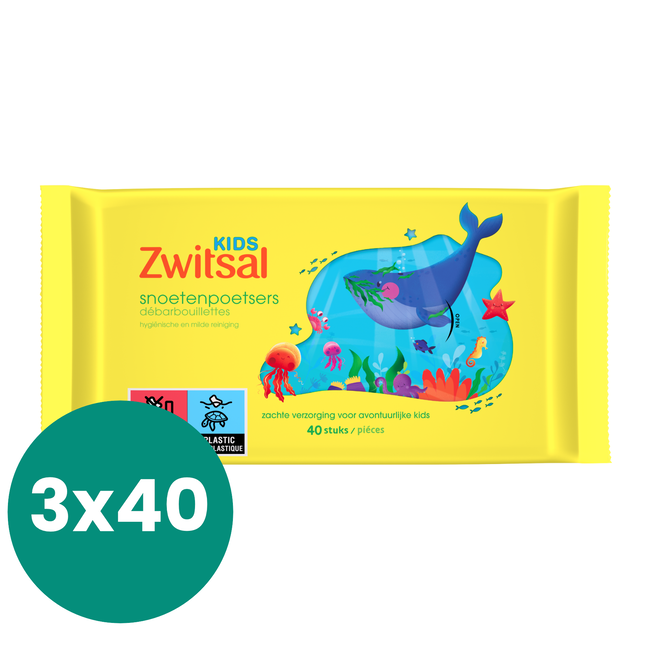 Zwitsal - Kids - Snoetenpoetsers - Dieren - 3 x 40 stuks
