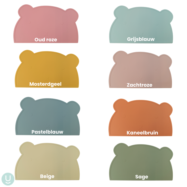 Dutsi - 2-Pack Siliconen Placemat Baby Beertje - Beige & Grijsblauw