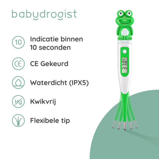 Babydrogist - Digitale Baby Thermometer - Kikker - Flexibele Tip - Rectaal, Oksel & Oraal