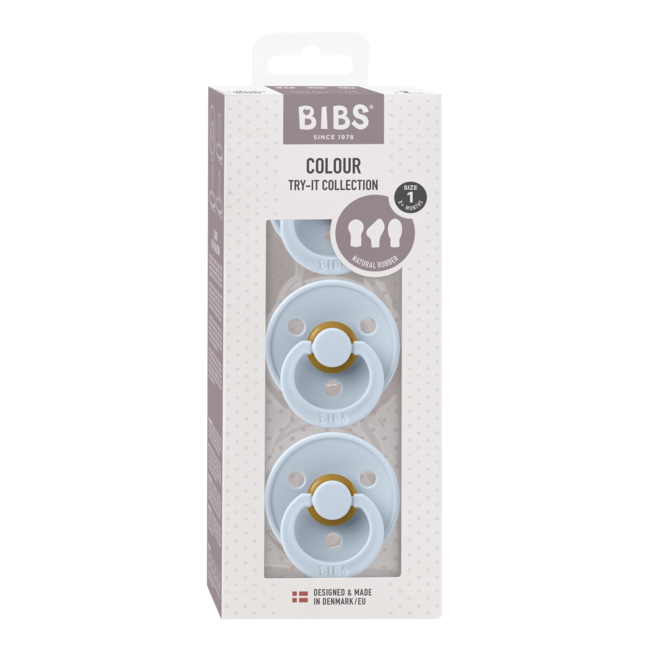 Bibs - Fopspeen - Try It Collection - Maat 1 - 3 stuks - Baby Blue