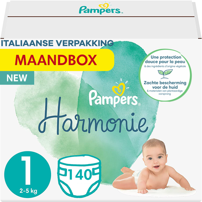 Pampers -  Harmonie - Maat 1 - Maandbox - 140 luiers - 2/5 KG ITALIAANS