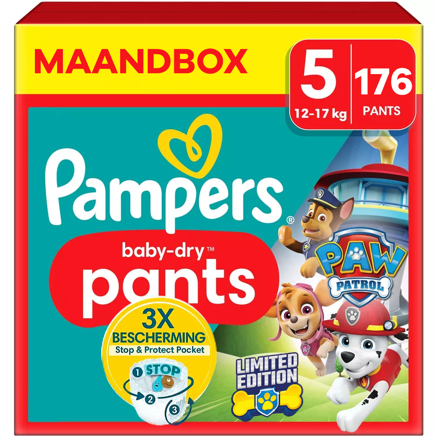 Pampers  Baby-Dry Pants - Paw Patrol-editie - Maat 5 (12kg-17kg) - 176 Luiers - Maandbox