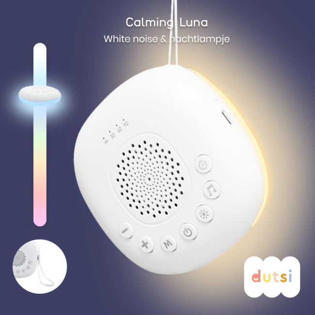 Dutsi - White Noise Machine Baby - Calming Luna - Witte Ruis Apparaat & Nachtlicht - Met handige ophangkoord