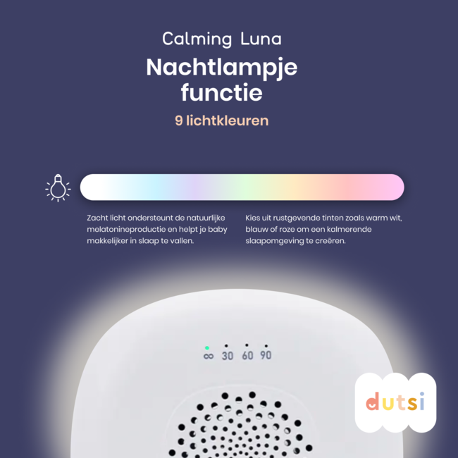 Dutsi - White Noise Machine Baby - Calming Luna - Witte Ruis Apparaat & Nachtlicht - Met handige ophangkoord