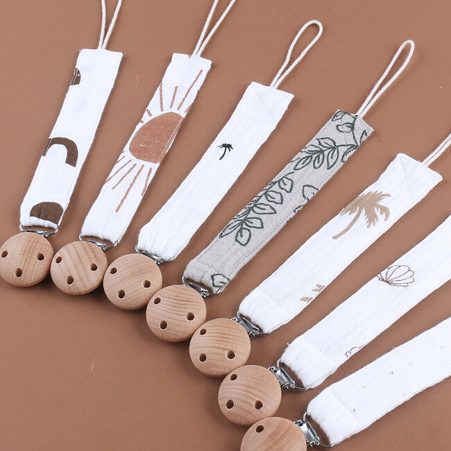 Dutsi - Speenkoord – Wit met Bruine Zon - Babyveilig & Duurzaam