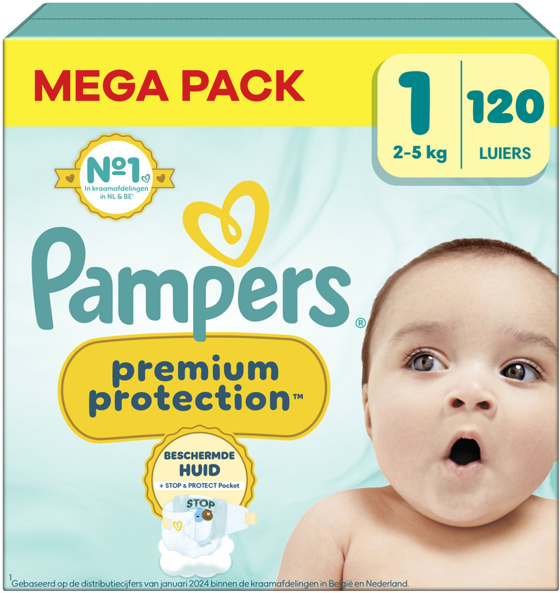 Pampers  Premium Protection - Maat 1 - Mega Pack - 120 stuks - 2/5 KG