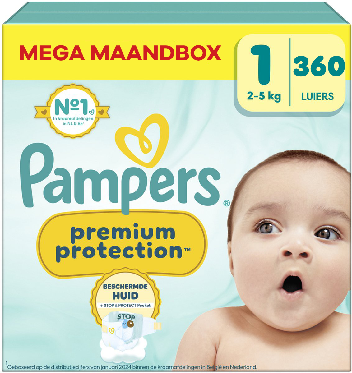 Pampers  Premium Protection - Maat 1 - Mega Maandbox - 360 stuks - 2/5 KG