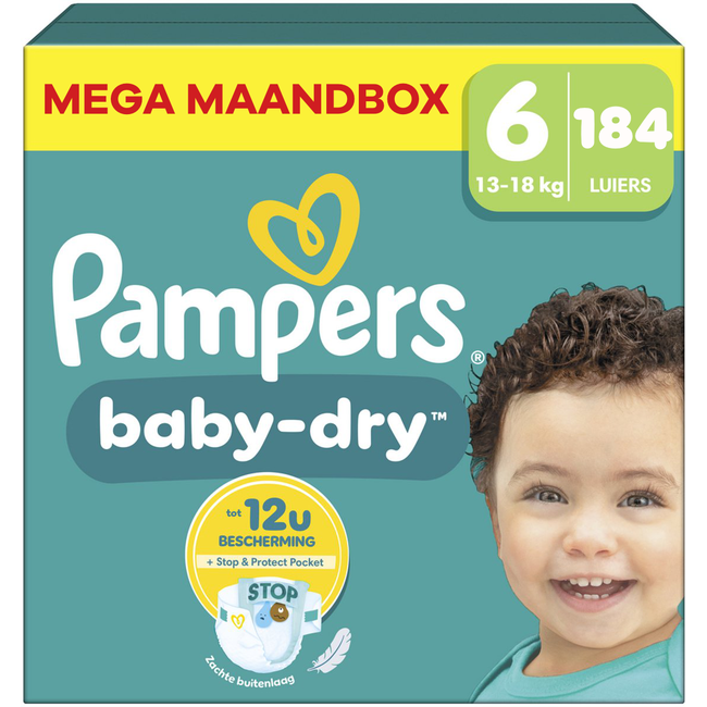 Pampers - Baby Dry - Maat 6 - Mega Maandbox - 184 Stuks - 13-18 KG