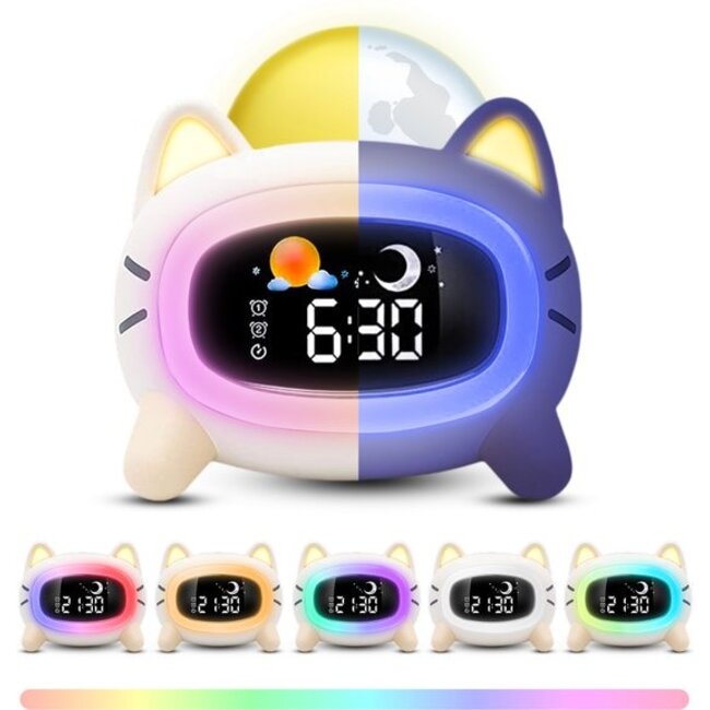 Merkloos Slaaptrainer - Wake-up Light - Speaker radio - White Noise Machine - Bluetooth - Kinderwekker - Nachtlampje