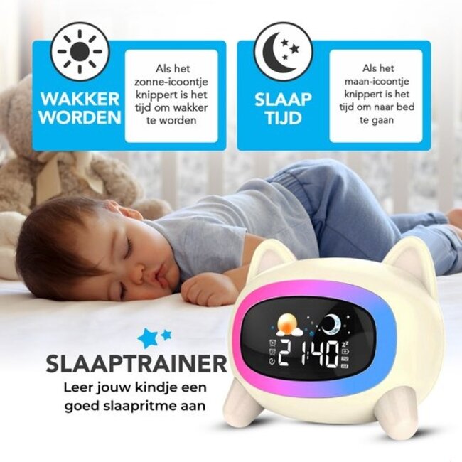 Slaaptrainer - Wake-up Light - Speaker radio - White Noise Machine - Bluetooth - Kinderwekker - Nachtlampje