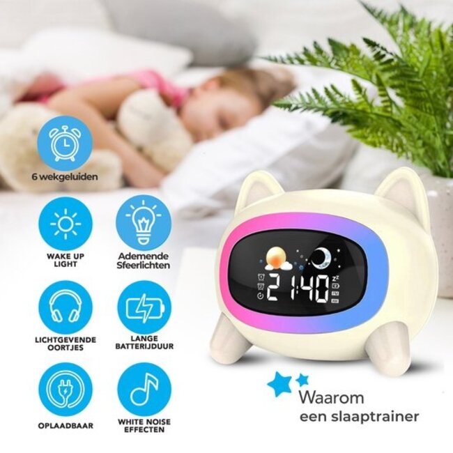 Slaaptrainer - Wake-up Light - Speaker radio - White Noise Machine - Bluetooth - Kinderwekker - Nachtlampje