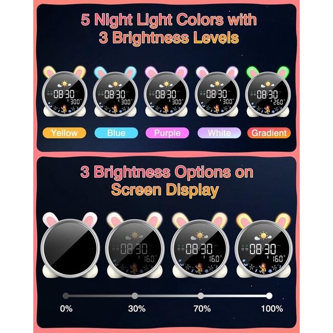 Slaaptrainer - Slaaptrainer Kinderen - Slaapwekker - Kinderwekker - Nachtlampje - Digitale Wekker