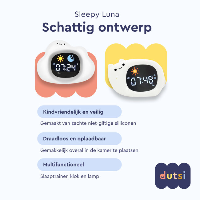 Dutsi - Sleepy Luna - 3-in-1 Slaaptrainer Wolkje - Slaapwekker - Nachtlampje - White Noise
