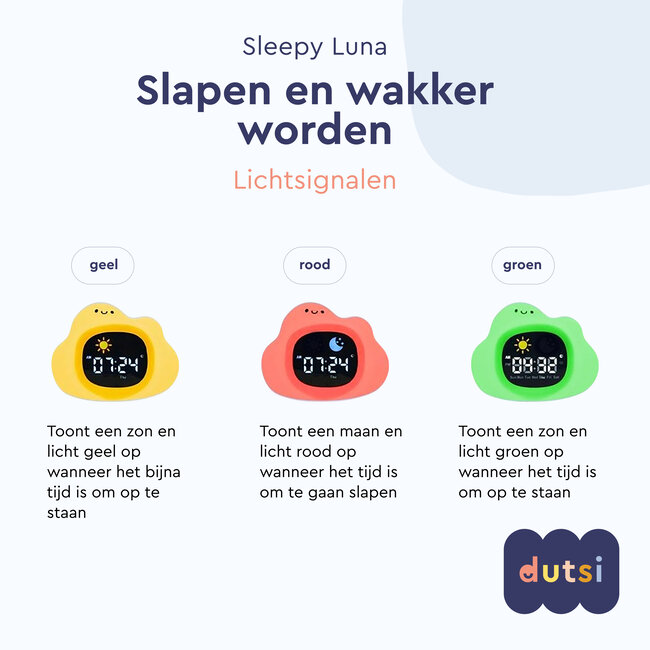 Dutsi - Sleepy Luna - 3-in-1 Slaaptrainer Wolkje - Slaapwekker - Nachtlampje - White Noise
