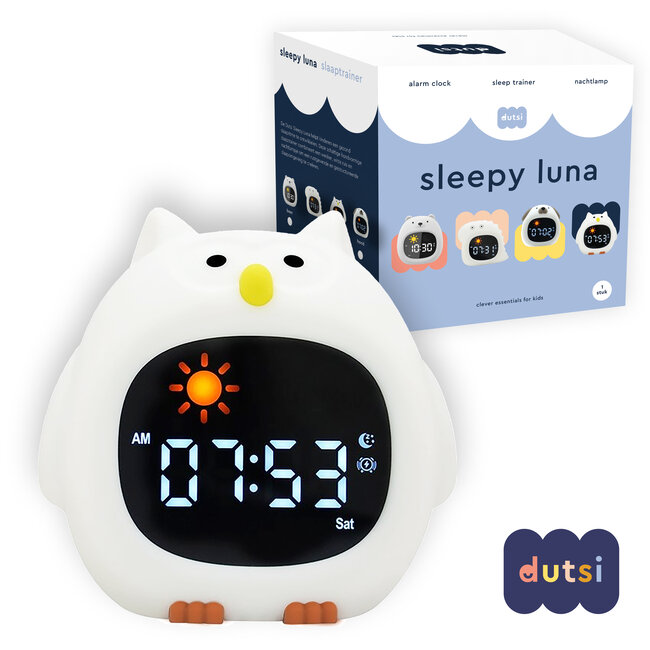 Dutsi - Slaaptrainer Kinderen - Sleepy Luna - Uil - Met Wekker, Witte Ruis & Nachtlampje - Helpt bij een Gezond Slaapritme