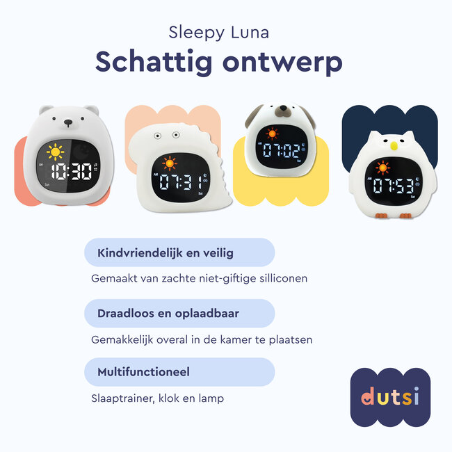 Dutsi - Sleepy Luna - 3-in-1 Slaaptrainer Uil - Slaapwekker - Nachtlampje - White Noise