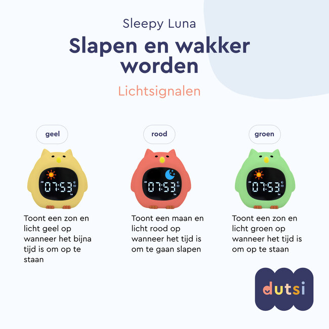Dutsi - Sleepy Luna - 3-in-1 Slaaptrainer Uil - Slaapwekker - Nachtlampje - White Noise