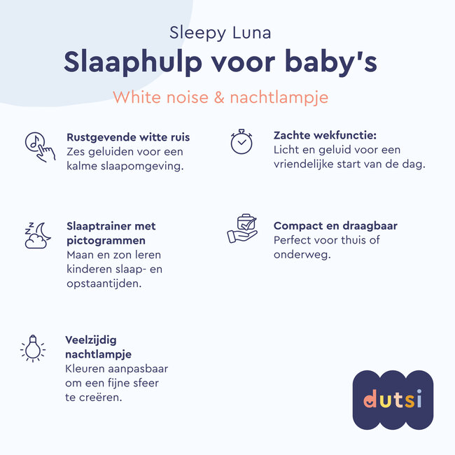Dutsi - Sleepy Luna - 3-in-1 Slaaptrainer Ijsbeer - Slaapwekker - Nachtlampje - White Noise