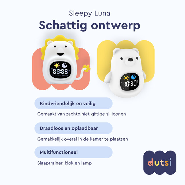 Dutsi - Sleepy Luna - 3-in-1 Slaaptrainer Ijsbeer - Slaapwekker - Nachtlampje - White Noise
