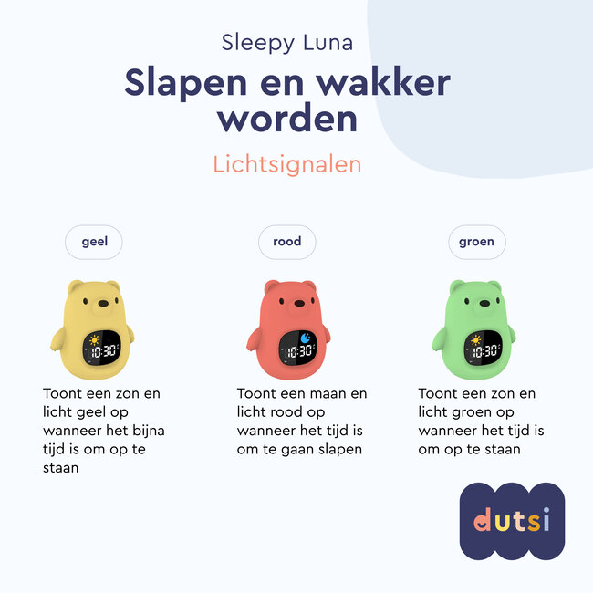 Dutsi - Sleepy Luna - 3-in-1 Slaaptrainer Ijsbeer - Slaapwekker - Nachtlampje - White Noise