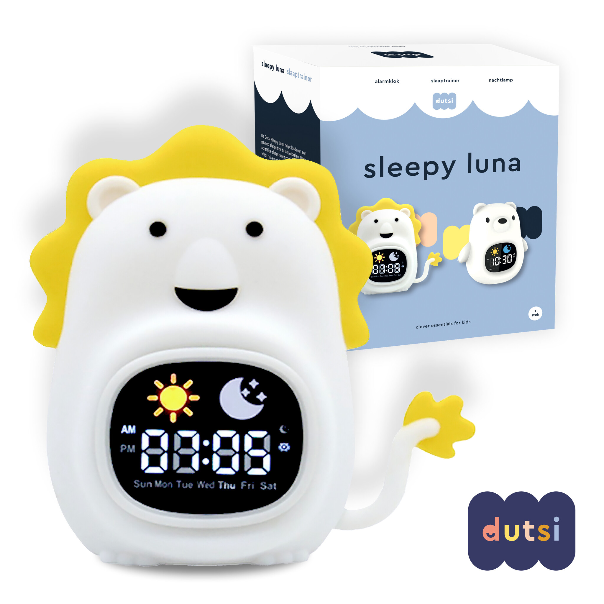 Dutsi 3-in-1 Slaaptrainer Kinderen – Leeuw – Slaapwekker, Nachtlampje & white noise