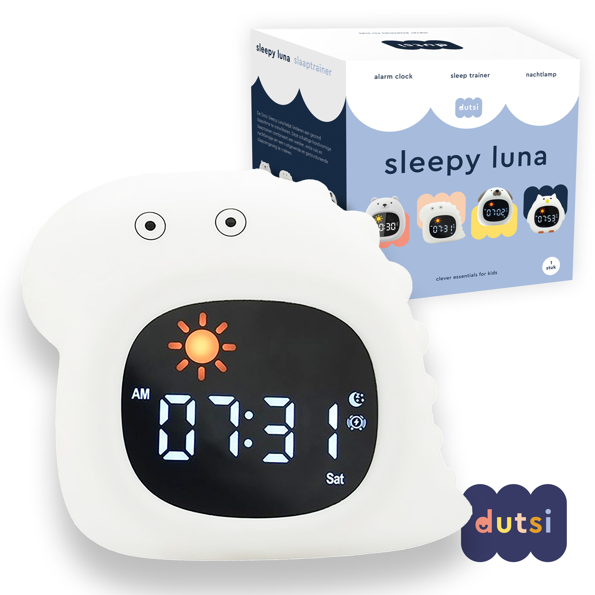 Dutsi 3-in-1 Slaaptrainer kinderen – Dino – Slaapwekker, Nachtlampje & White Noise